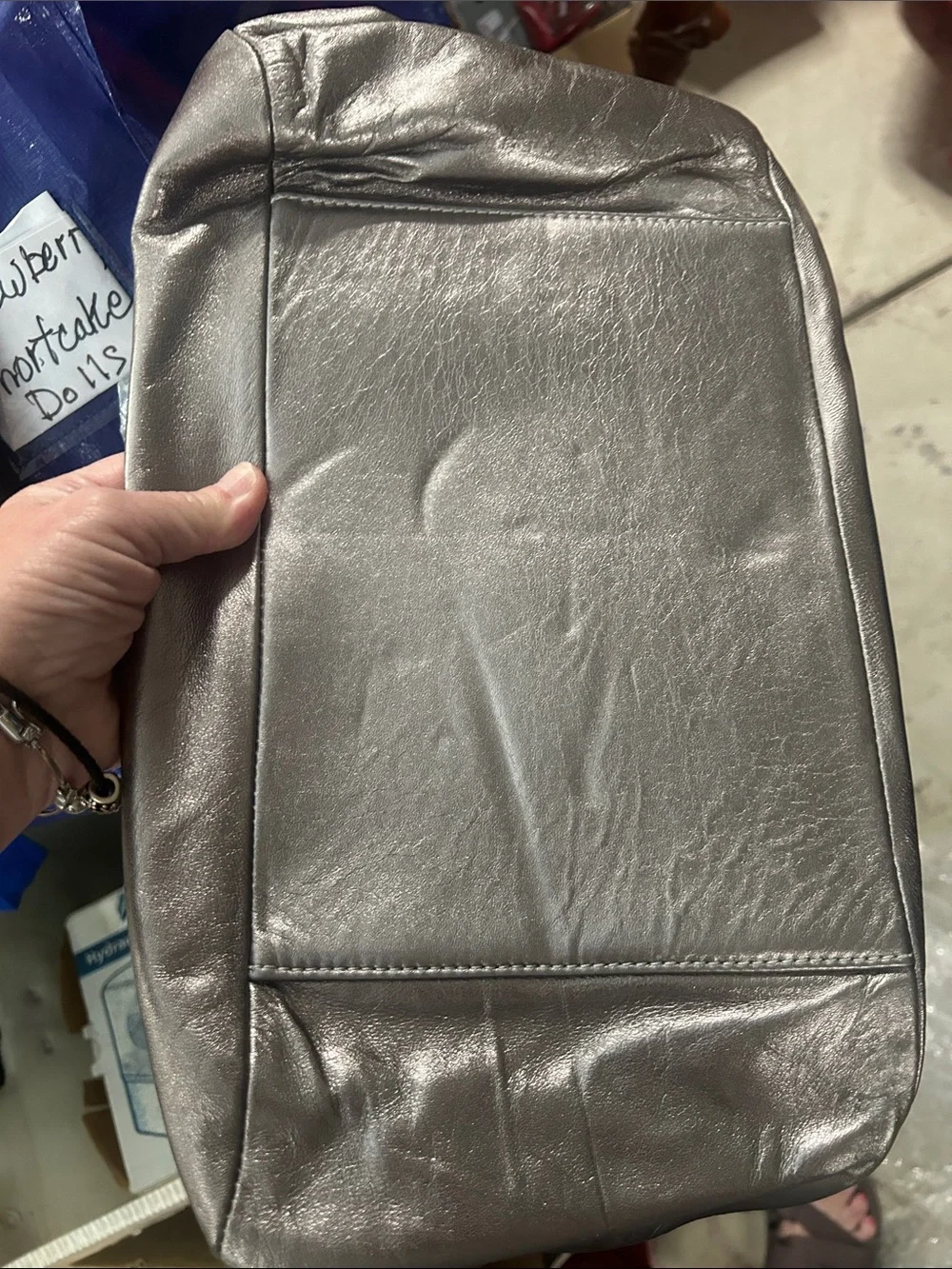 Metallic Silver Women's Shoulder Bag with Interlocking Logo